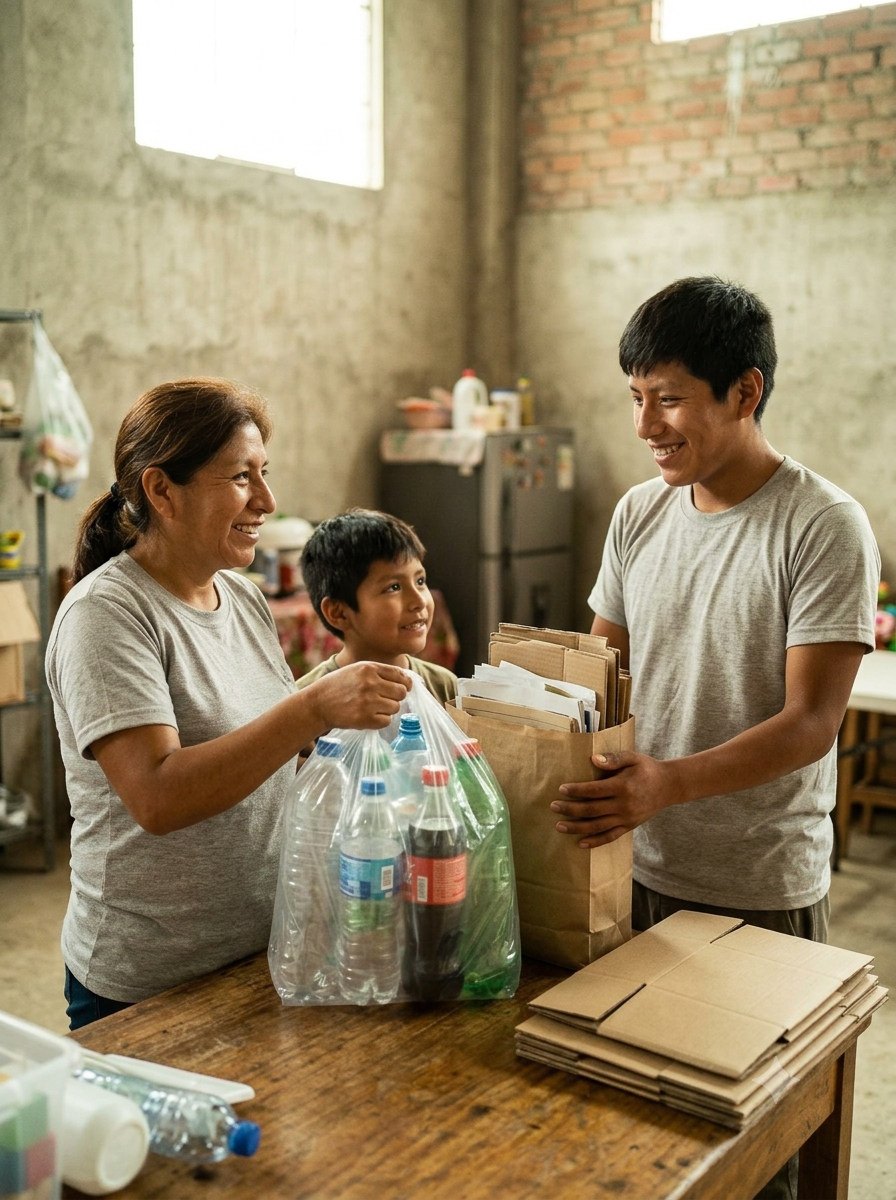 Persona sosteniendo materiales reciclables listos para donar