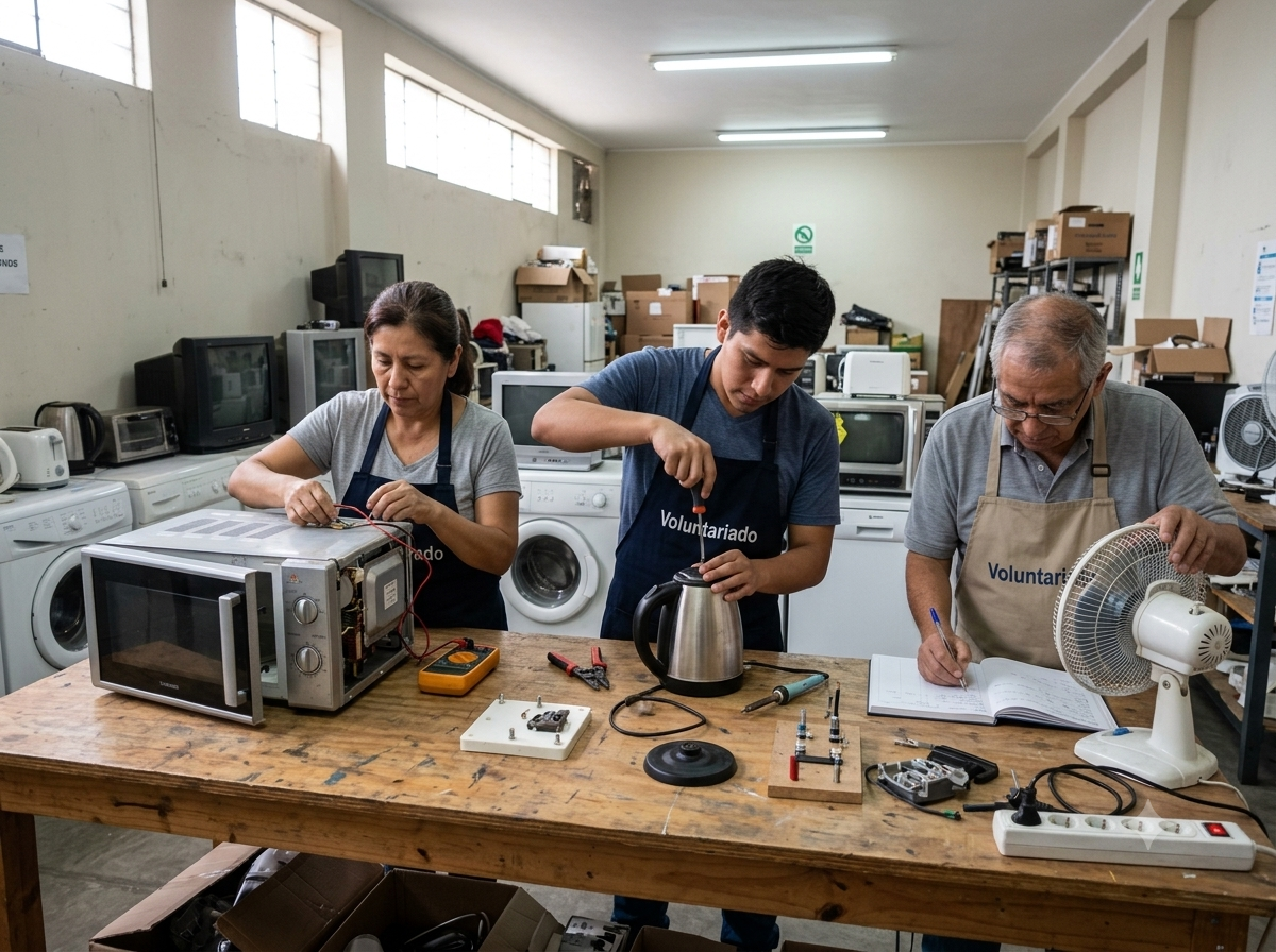 Voluntarios de Dar es Dar recolectando aparatos electrónicos en Lima