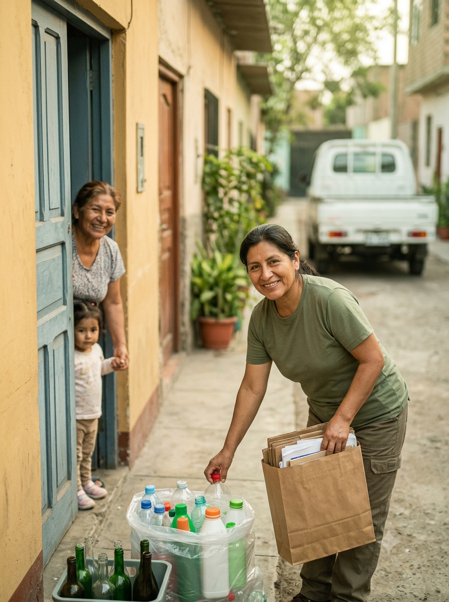 Voluntaria de Dar es Dar con materiales reciclables