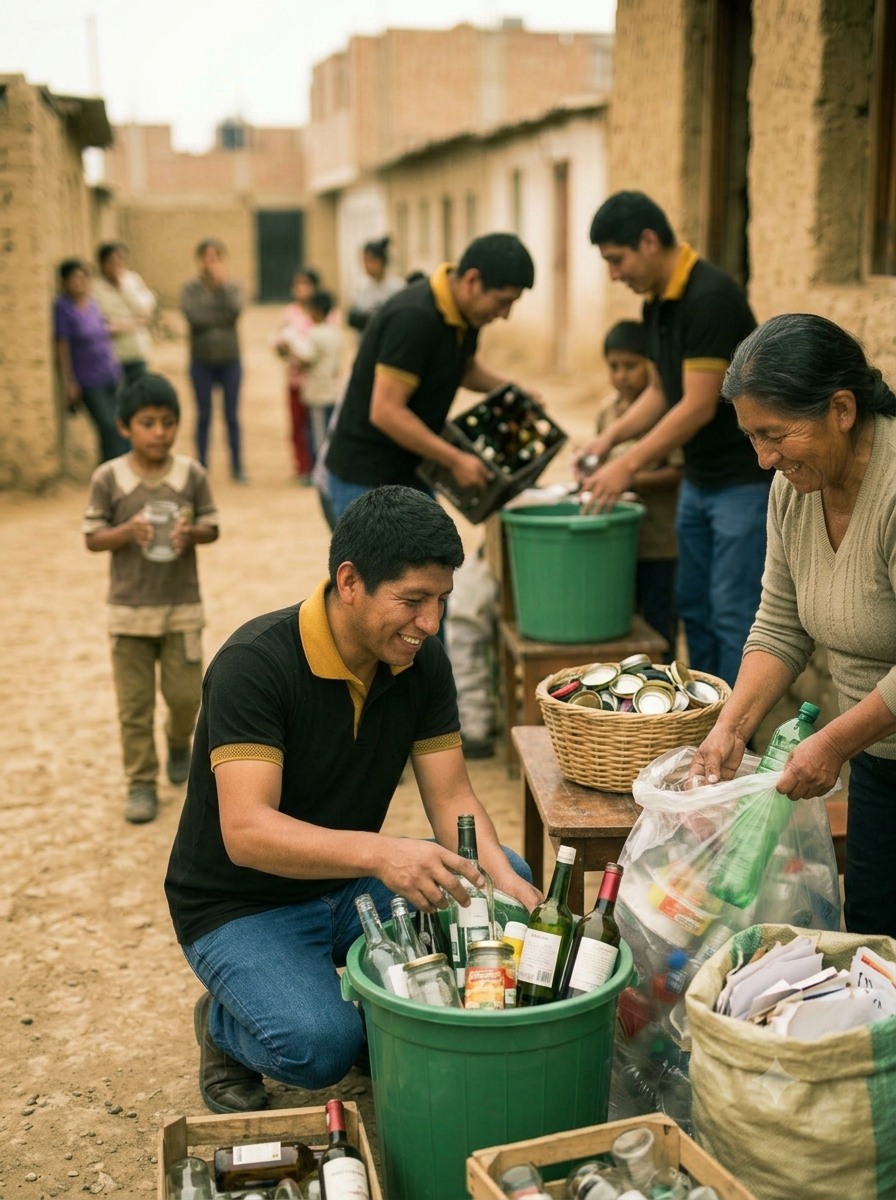 Botellas y frascos de vidrio listos para reciclar