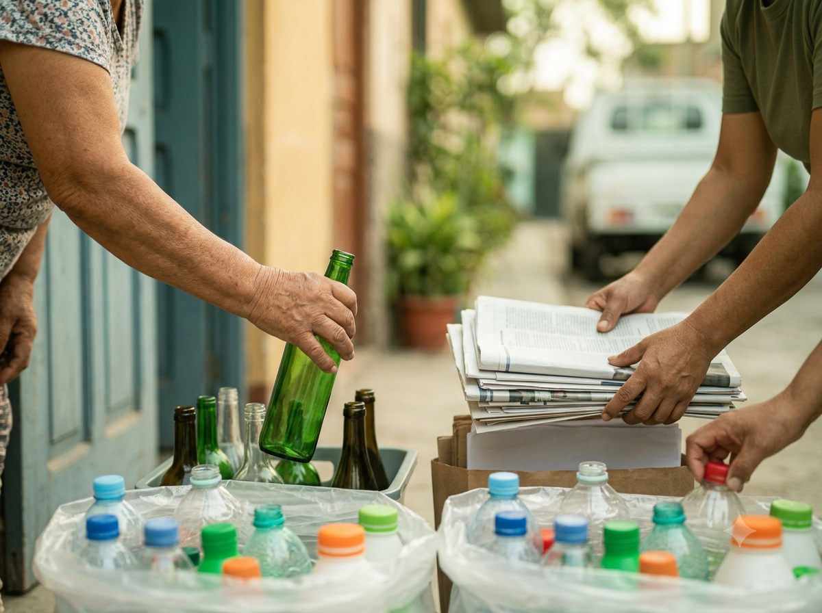 Persona clasificando materiales reciclables en Lima