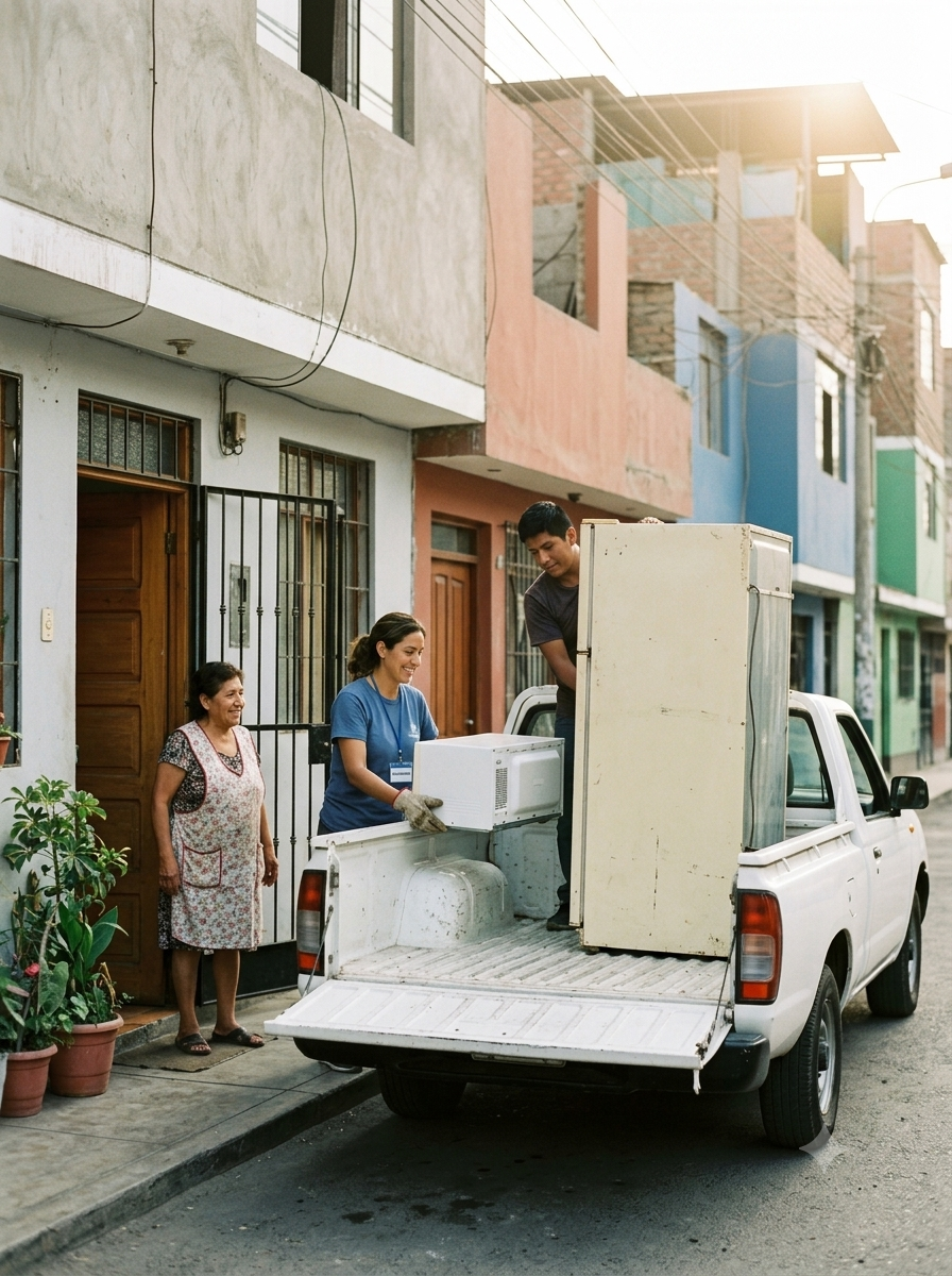 Movilidad de Dar es Dar recogiendo aparatos electrónicos donados a domicilio en Lima