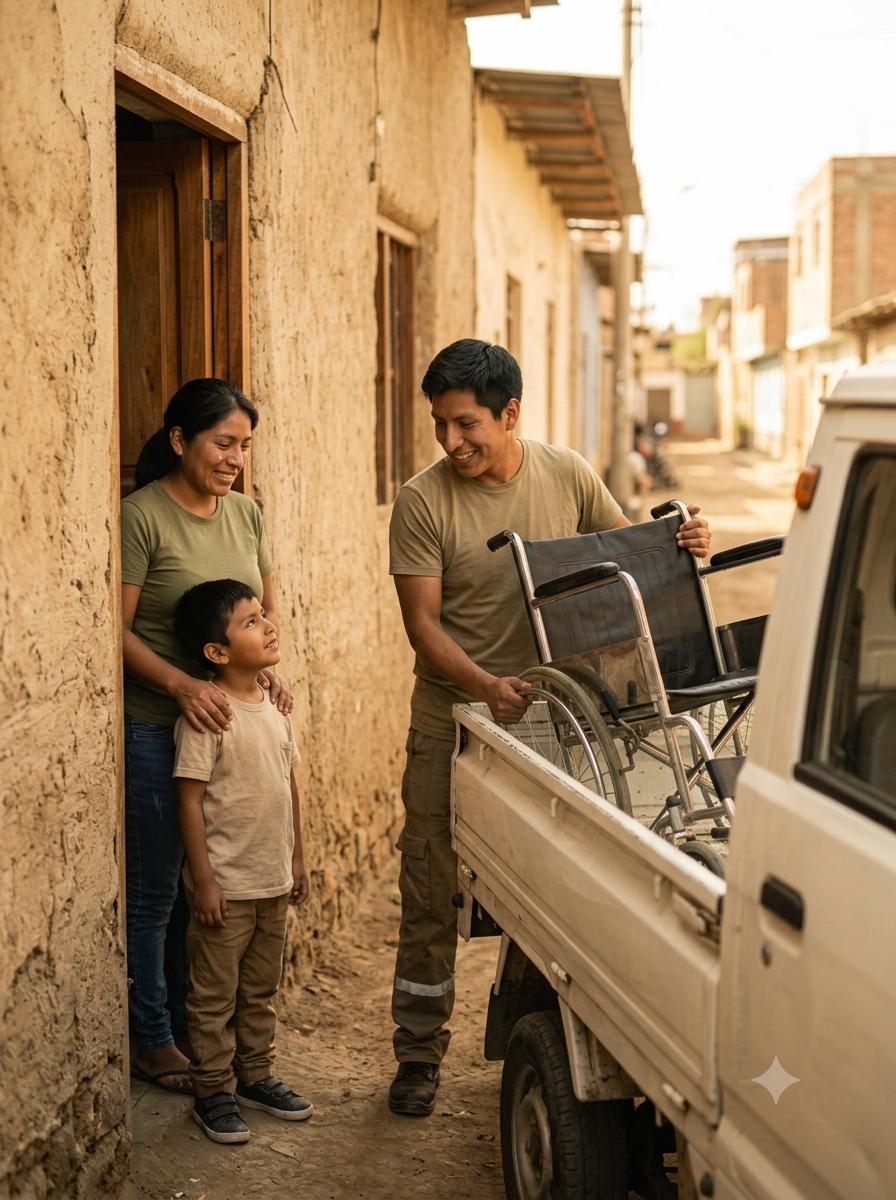 Movilidad de Dar es Dar recogiendo material de salud a domicilio en Lima