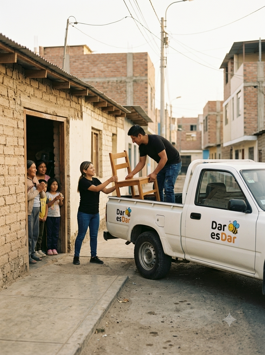 Entrega de muebles donados a una familia